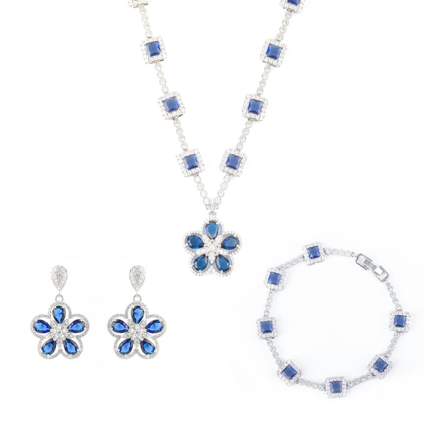 Flower-Shaped Earring, Bracelet, and Necklace Set